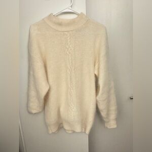 Talbots Wool & Angora Fur Sweater Ivory Cream Fuzzy Cable Knit Pullover ❗️SOFT